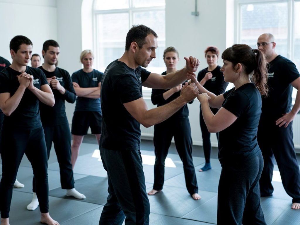 Beginner self defence training using Krav Maga techniques in a supportive class environment