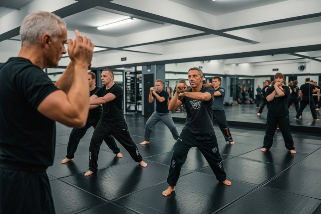 Adult Krav Maga self defence class training in a martial arts academy